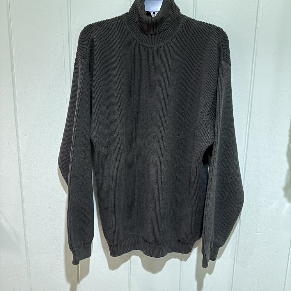 IZOD Mens TurtleNeck Sweater Olive Green Size Large Cotton GrandpaCore Fisherman